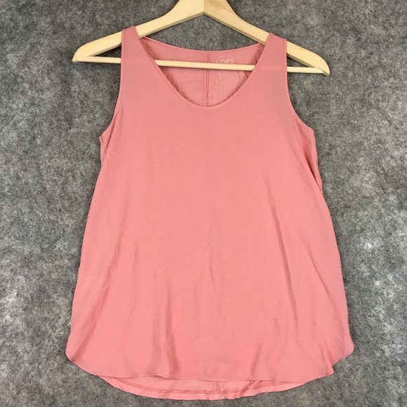 LOFT Tops - LOFT Top XXSP Tank Shell Knit to Woven Chiffon Solid Pink Career Casual Scoop